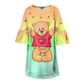Детское платье 3D с принтом Funny Bear в Тюмени, 100% полиэстер | прямой силуэт, чуть расширенный к низу. Круглая горловина, на рукавах — воланы | 14 февраля | bears | teddy | валентин | день святого валентина | игрушки | медведи | милый | мимими | мишка | мишки | подарки | подарок | подарок девушке | подарок парню | тедди