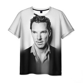 Мужская футболка 3D с принтом Бенедикт Камбербэтч 3 в Тюмени, 100% полиэфир | прямой крой, круглый вырез горловины, длина до линии бедер | камбэрбетч | сериал шерлок холмс | холмс | шерлок | шерлок холмс