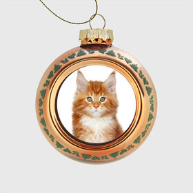 Стеклянный ёлочный шар с принтом Рыжий котенок в Тюмени, Стекло | Диаметр: 80 мм | животное | порода | рыжий котенок