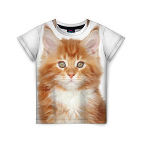 Детская футболка 3D с принтом Рыжий котенок в Тюмени, 100% гипоаллергенный полиэфир | прямой крой, круглый вырез горловины, длина до линии бедер, чуть спущенное плечо, ткань немного тянется | Тематика изображения на принте: животное | порода | рыжий котенок