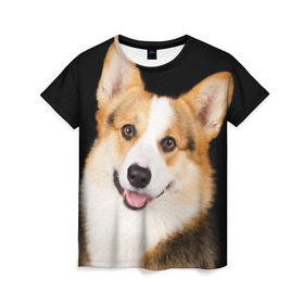 Женская футболка 3D с принтом Пемброк-вельш-корги в Тюмени, 100% полиэфир ( синтетическое хлопкоподобное полотно) | прямой крой, круглый вырез горловины, длина до линии бедер | животное | пемброк вельш корги | порода | собака