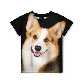 Детская футболка 3D с принтом Пемброк-вельш-корги в Тюмени, 100% гипоаллергенный полиэфир | прямой крой, круглый вырез горловины, длина до линии бедер, чуть спущенное плечо, ткань немного тянется | животное | пемброк вельш корги | порода | собака