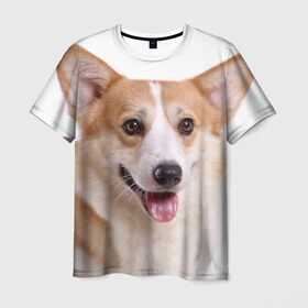 Мужская футболка 3D с принтом Пемброк-вельш-корги в Тюмени, 100% полиэфир | прямой крой, круглый вырез горловины, длина до линии бедер | Тематика изображения на принте: животное | пемброк вельш корги | порода | собака