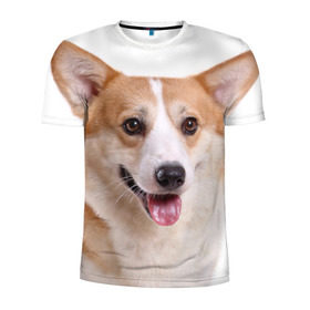 Мужская футболка 3D спортивная с принтом Пемброк-вельш-корги в Тюмени, 100% полиэстер с улучшенными характеристиками | приталенный силуэт, круглая горловина, широкие плечи, сужается к линии бедра | Тематика изображения на принте: животное | пемброк вельш корги | порода | собака