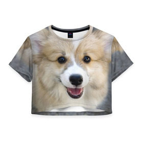 Женская футболка 3D укороченная с принтом Пемброк-вельш-корги, собака, п в Тюмени, 100% полиэстер | круглая горловина, длина футболки до линии талии, рукава с отворотами | животное | пемброк вельш корги | порода | собака