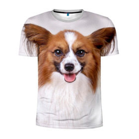 Мужская футболка 3D спортивная с принтом Папийон в Тюмени, 100% полиэстер с улучшенными характеристиками | приталенный силуэт, круглая горловина, широкие плечи, сужается к линии бедра | животное | папийон | порода | собака