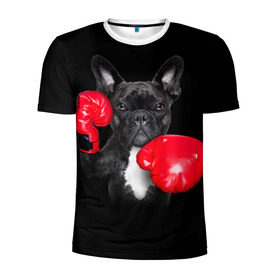 Мужская футболка 3D спортивная с принтом Французский бульдог в Тюмени, 100% полиэстер с улучшенными характеристиками | приталенный силуэт, круглая горловина, широкие плечи, сужается к линии бедра | бокс | перчатки | собака | французский бульдог