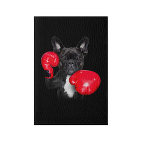 Обложка для паспорта матовая кожа с принтом Французский бульдог в Тюмени, натуральная матовая кожа | размер 19,3 х 13,7 см; прозрачные пластиковые крепления | Тематика изображения на принте: бокс | перчатки | собака | французский бульдог