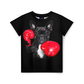 Детская футболка 3D с принтом Французский бульдог в Тюмени, 100% гипоаллергенный полиэфир | прямой крой, круглый вырез горловины, длина до линии бедер, чуть спущенное плечо, ткань немного тянется | бокс | перчатки | собака | французский бульдог