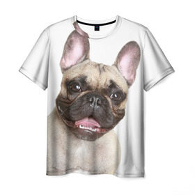 Мужская футболка 3D с принтом Французский бульдог в Тюмени, 100% полиэфир | прямой крой, круглый вырез горловины, длина до линии бедер | животное | порода | собака | французский бульдог