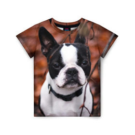Детская футболка 3D с принтом Бостон Терьер в Тюмени, 100% гипоаллергенный полиэфир | прямой крой, круглый вырез горловины, длина до линии бедер, чуть спущенное плечо, ткань немного тянется | Тематика изображения на принте: животное | порода | собака | французский бульдог