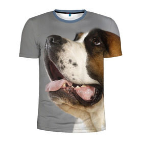 Мужская футболка 3D спортивная с принтом Сенбернар в Тюмени, 100% полиэстер с улучшенными характеристиками | приталенный силуэт, круглая горловина, широкие плечи, сужается к линии бедра | животное | порода | сенбернар | собака