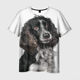 Мужская футболка 3D с принтом Русский охотничий спаниель в Тюмени, 100% полиэфир | прямой крой, круглый вырез горловины, длина до линии бедер | Тематика изображения на принте: порода | русский охотничий спаниель | собака