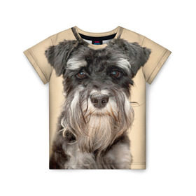 Детская футболка 3D с принтом Цвергшнауцер в Тюмени, 100% гипоаллергенный полиэфир | прямой крой, круглый вырез горловины, длина до линии бедер, чуть спущенное плечо, ткань немного тянется | Тематика изображения на принте: животное | порода | собака | цвергшнауцер