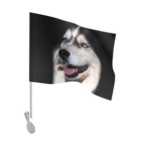 Флаг для автомобиля с принтом Хаски в Тюмени, 100% полиэстер | Размер: 30*21 см | животное | порода | собака | хаски