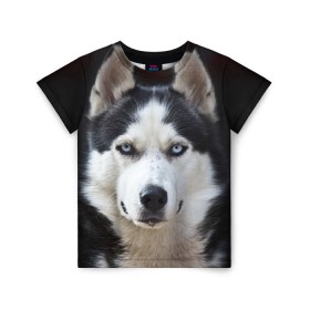 Детская футболка 3D с принтом Хаски в Тюмени, 100% гипоаллергенный полиэфир | прямой крой, круглый вырез горловины, длина до линии бедер, чуть спущенное плечо, ткань немного тянется | бандит | животное | порода | собака | хаски | хаски бандит