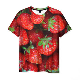 Мужская футболка 3D с принтом Клубничная в Тюмени, 100% полиэфир | прямой крой, круглый вырез горловины, длина до линии бедер | strawberry | vegan | vegetarian | веган | вегетарианство | йога | клубника | фитнес