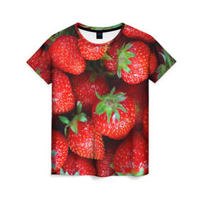 Женская футболка 3D с принтом Клубничная в Тюмени, 100% полиэфир ( синтетическое хлопкоподобное полотно) | прямой крой, круглый вырез горловины, длина до линии бедер | strawberry | vegan | vegetarian | веган | вегетарианство | йога | клубника | фитнес