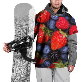 Накидка на куртку 3D с принтом Berries в Тюмени, 100% полиэстер |  | Тематика изображения на принте: strawberry | vegan | vegetarian | веган | вегетарианство | земляника | йога | клубника | фитнес | черника | ягода