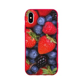 Чехол для Apple iPhone X силиконовый матовый с принтом Berries в Тюмени, Силикон | Печать на задней стороне чехла, без боковой панели | Тематика изображения на принте: strawberry | vegan | vegetarian | веган | вегетарианство | земляника | йога | клубника | фитнес | черника | ягода