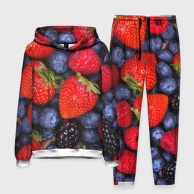 Мужской костюм 3D (с толстовкой) с принтом Berries в Тюмени,  |  | strawberry | vegan | vegetarian | веган | вегетарианство | земляника | йога | клубника | фитнес | черника | ягода