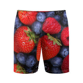 Мужские шорты 3D спортивные с принтом Berries в Тюмени,  |  | strawberry | vegan | vegetarian | веган | вегетарианство | земляника | йога | клубника | фитнес | черника | ягода