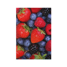 Обложка для паспорта матовая кожа с принтом Berries в Тюмени, натуральная матовая кожа | размер 19,3 х 13,7 см; прозрачные пластиковые крепления | strawberry | vegan | vegetarian | веган | вегетарианство | земляника | йога | клубника | фитнес | черника | ягода