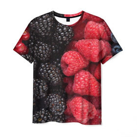 Мужская футболка 3D с принтом Ягодная в Тюмени, 100% полиэфир | прямой крой, круглый вырез горловины, длина до линии бедер | strawberry | vegan | vegetarian | будизм | веган | вегетарианство | земляника | йога | клубника | клюква | фитнес | черника | ягода