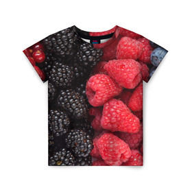 Детская футболка 3D с принтом Ягодная в Тюмени, 100% гипоаллергенный полиэфир | прямой крой, круглый вырез горловины, длина до линии бедер, чуть спущенное плечо, ткань немного тянется | strawberry | vegan | vegetarian | будизм | веган | вегетарианство | земляника | йога | клубника | клюква | фитнес | черника | ягода