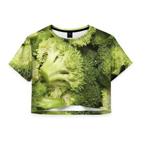 Женская футболка 3D укороченная с принтом Брокколи в Тюмени, 100% полиэстер | круглая горловина, длина футболки до линии талии, рукава с отворотами | vegan | vegetarian | брокколи | будизм | веган | вегетарианство | йога | сыроедение | фитнес