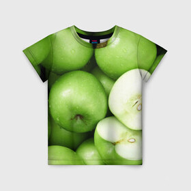 Детская футболка 3D с принтом Яблочная в Тюмени, 100% гипоаллергенный полиэфир | прямой крой, круглый вырез горловины, длина до линии бедер, чуть спущенное плечо, ткань немного тянется | вегетарианство | яблоко