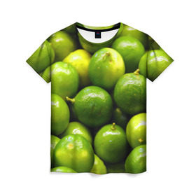 Женская футболка 3D с принтом Лаймовая в Тюмени, 100% полиэфир ( синтетическое хлопкоподобное полотно) | прямой крой, круглый вырез горловины, длина до линии бедер | vegan | vegetarian | будизм | веган | вегетарианство | йога | лайм | сыроедение | фитнес