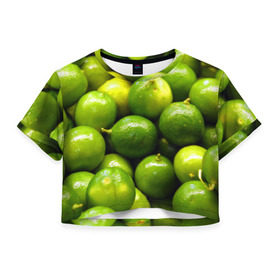 Женская футболка 3D укороченная с принтом Лаймовая в Тюмени, 100% полиэстер | круглая горловина, длина футболки до линии талии, рукава с отворотами | vegan | vegetarian | будизм | веган | вегетарианство | йога | лайм | сыроедение | фитнес