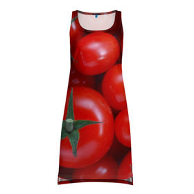 Платье-майка 3D с принтом Томатная в Тюмени, 100% полиэстер | полуприлегающий силуэт, широкие бретели, круглый вырез горловины, удлиненный подол сзади. | tomato | vegan | vegetarian | будизм | веган | вегетарианство | йога | помидор | сыроедение | томат | фитнес | ягода