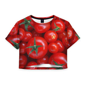 Женская футболка 3D укороченная с принтом Томатная в Тюмени, 100% полиэстер | круглая горловина, длина футболки до линии талии, рукава с отворотами | tomato | vegan | vegetarian | будизм | веган | вегетарианство | йога | помидор | сыроедение | томат | фитнес | ягода