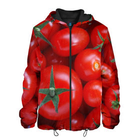 Мужская куртка 3D с принтом Томатная в Тюмени, ткань верха — 100% полиэстер, подклад — флис | прямой крой, подол и капюшон оформлены резинкой с фиксаторами, два кармана без застежек по бокам, один большой потайной карман на груди. Карман на груди застегивается на липучку | tomato | vegan | vegetarian | будизм | веган | вегетарианство | йога | помидор | сыроедение | томат | фитнес | ягода