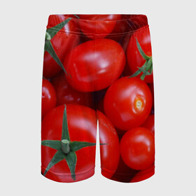 Детские спортивные шорты 3D с принтом Томатная в Тюмени,  100% полиэстер
 | пояс оформлен широкой мягкой резинкой, ткань тянется
 | Тематика изображения на принте: tomato | vegan | vegetarian | будизм | веган | вегетарианство | йога | помидор | сыроедение | томат | фитнес | ягода