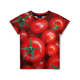 Детская футболка 3D с принтом Томатная в Тюмени, 100% гипоаллергенный полиэфир | прямой крой, круглый вырез горловины, длина до линии бедер, чуть спущенное плечо, ткань немного тянется | Тематика изображения на принте: tomato | vegan | vegetarian | будизм | веган | вегетарианство | йога | помидор | сыроедение | томат | фитнес | ягода