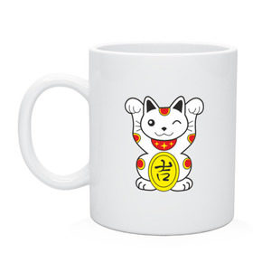 Кружка с принтом Японский котик в Тюмени, керамика | объем — 330 мл, диаметр — 80 мм. Принт наносится на бока кружки, можно сделать два разных изображения | иероглиф | кот | япония