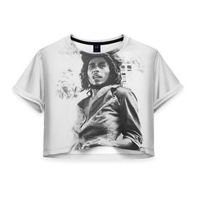 Женская футболка 3D укороченная с принтом Боб Марли 1 в Тюмени, 100% полиэстер | круглая горловина, длина футболки до линии талии, рукава с отворотами | bob marley | боб марли | музыка | регги