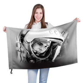 Флаг 3D с принтом Гагарин 1 в Тюмени, 100% полиэстер | плотность ткани — 95 г/м2, размер — 67 х 109 см. Принт наносится с одной стороны | гагарин | космос | космос наш | поехали | ретро | ссср | юрий гагарин