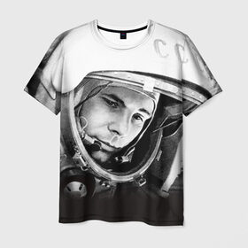 Мужская футболка 3D с принтом Гагарин 1 в Тюмени, 100% полиэфир | прямой крой, круглый вырез горловины, длина до линии бедер | Тематика изображения на принте: гагарин | космос | космос наш | поехали | ретро | ссср | юрий гагарин