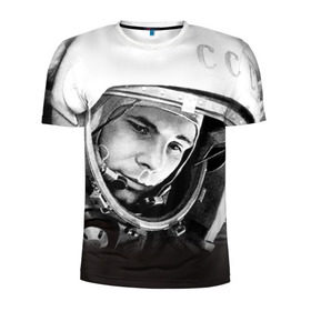 Мужская футболка 3D спортивная с принтом Гагарин 1 в Тюмени, 100% полиэстер с улучшенными характеристиками | приталенный силуэт, круглая горловина, широкие плечи, сужается к линии бедра | гагарин | космос | космос наш | поехали | ретро | ссср | юрий гагарин