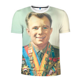 Мужская футболка 3D спортивная с принтом Гагарин 2 в Тюмени, 100% полиэстер с улучшенными характеристиками | приталенный силуэт, круглая горловина, широкие плечи, сужается к линии бедра | гагарин | космос | космос наш | поехали | ретро | ссср | юрий гагарин