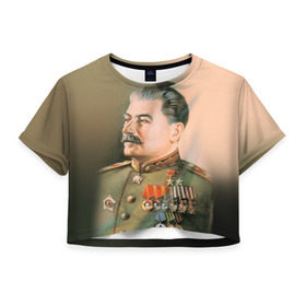 Женская футболка 3D укороченная с принтом Сталин 1 в Тюмени, 100% полиэстер | круглая горловина, длина футболки до линии талии, рукава с отворотами | знаменитости | иосиф сталин | ретро | ссср