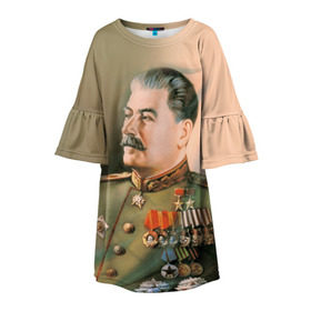 Детское платье 3D с принтом Сталин 1 в Тюмени, 100% полиэстер | прямой силуэт, чуть расширенный к низу. Круглая горловина, на рукавах — воланы | знаменитости | иосиф сталин | ретро | ссср