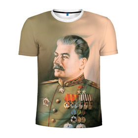 Мужская футболка 3D спортивная с принтом Сталин 1 в Тюмени, 100% полиэстер с улучшенными характеристиками | приталенный силуэт, круглая горловина, широкие плечи, сужается к линии бедра | знаменитости | иосиф сталин | ретро | ссср