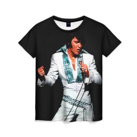 Женская футболка 3D с принтом Элвис 3 в Тюмени, 100% полиэфир ( синтетическое хлопкоподобное полотно) | прямой крой, круглый вырез горловины, длина до линии бедер | elvis presley | rock n roll | музыка | ретро | рок н ролл | элвис пресли