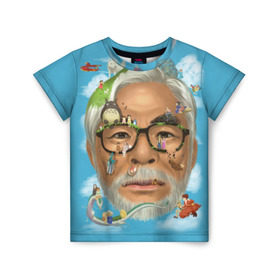 Детская футболка 3D с принтом Хаяо Миядзаки в Тюмени, 100% гипоаллергенный полиэфир | прямой крой, круглый вырез горловины, длина до линии бедер, чуть спущенное плечо, ткань немного тянется | Тематика изображения на принте: hayao miyazaki | поньо | тоторо | унесенные