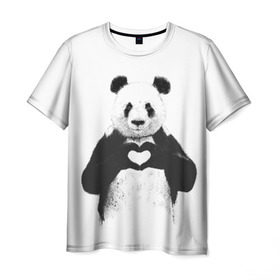 Мужская футболка 3D с принтом Панда Love в Тюмени, 100% полиэфир | прямой крой, круглый вырез горловины, длина до линии бедер | Тематика изображения на принте: панда